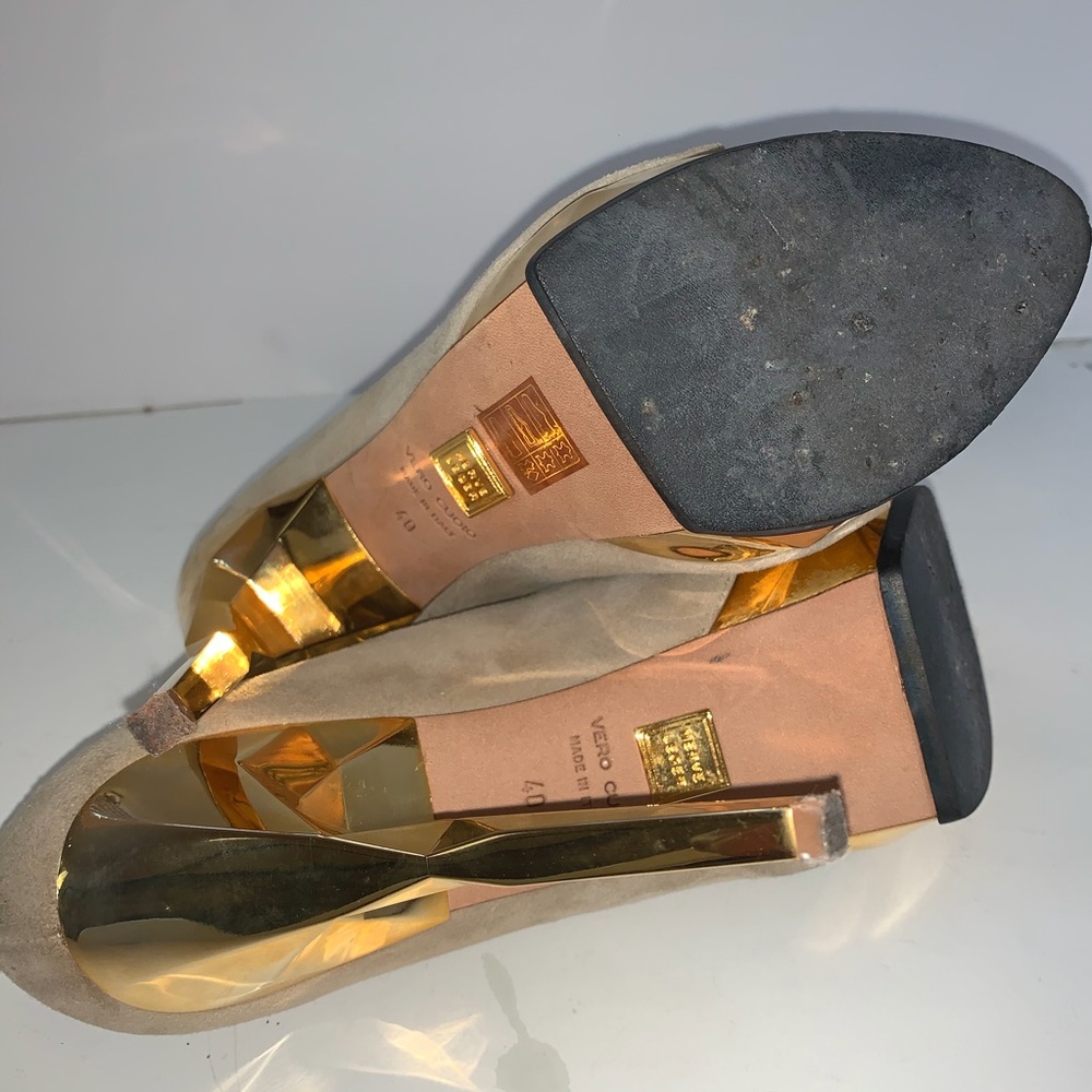 Herve Leger KELLIA Nude Lamb Suede Gold Prism Heel - Picture 11 of 12